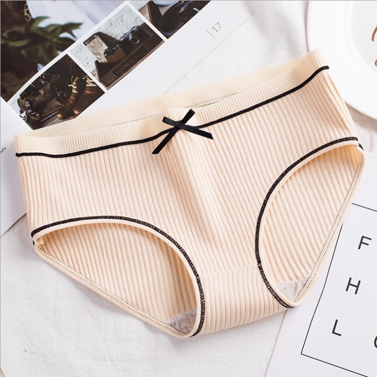 Set 5 Quần Lót Nữ Phối Viền Đen Đính Nơ Cotton Gân Tăm Kháng Khuẩn