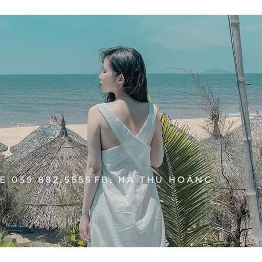 Đầm maxi 2 dây bản to - Dáng suông rộng đan chéo lưng chất đũi lụa nhẹ mềm mát - CM Fashion