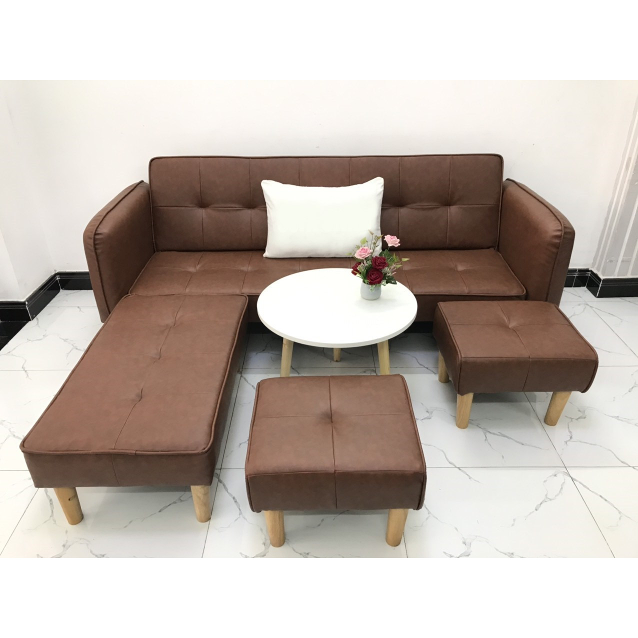 Cả bộ sofa bed L sofa giường tay vin phòng khách salon sivali11 sopha