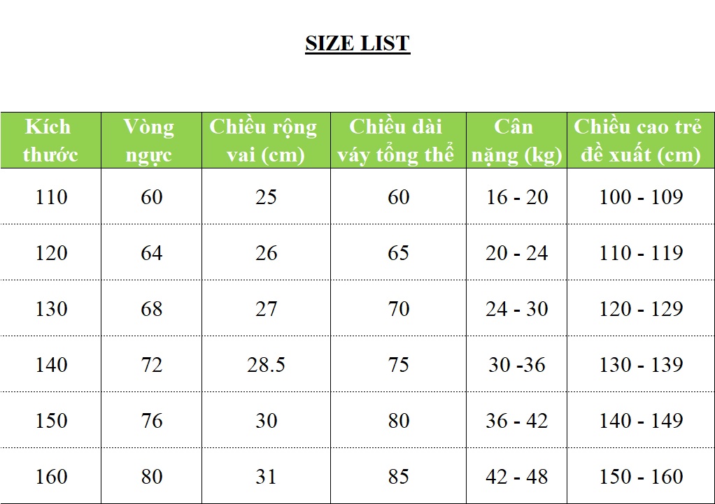 Váy đầm bé gái dễ thương, váy dự tiệc cho bé từ 6-12 tuổi màu xanh lục