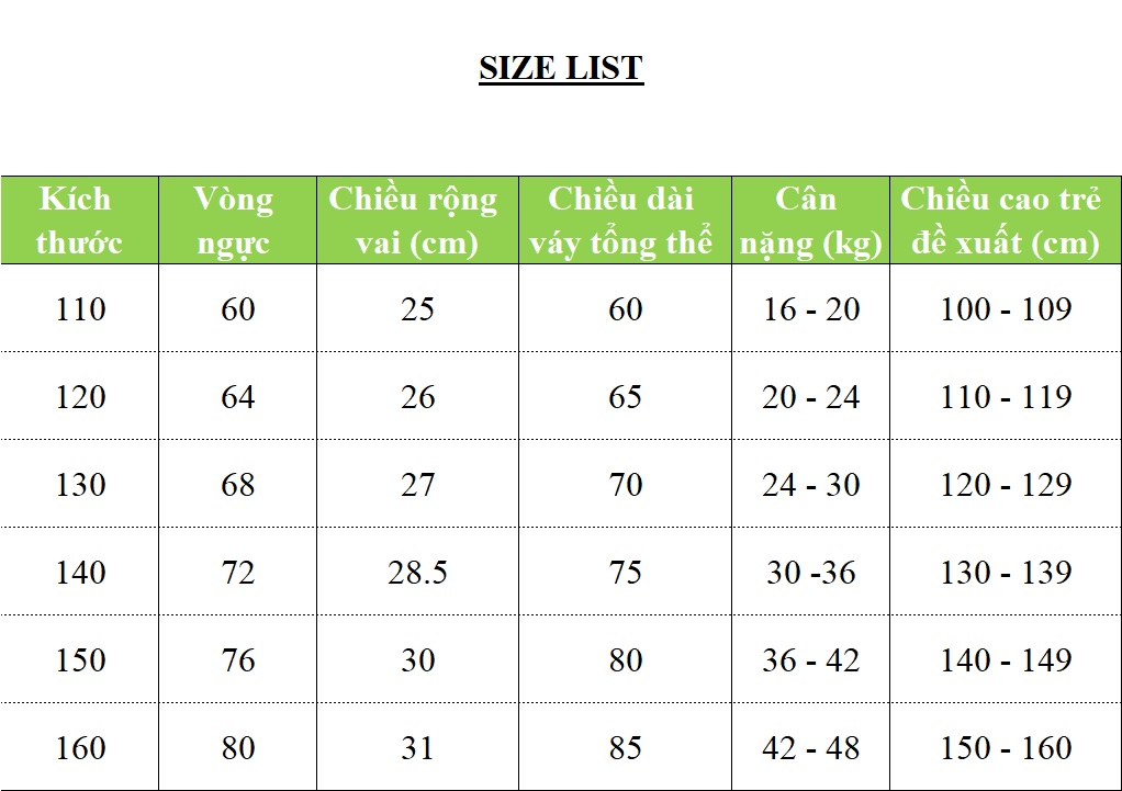 [Có sẵn] Váy đầm bé gái dễ thương, váy dự tiệc cho bé từ 6-12 tuổi màu xanh lục