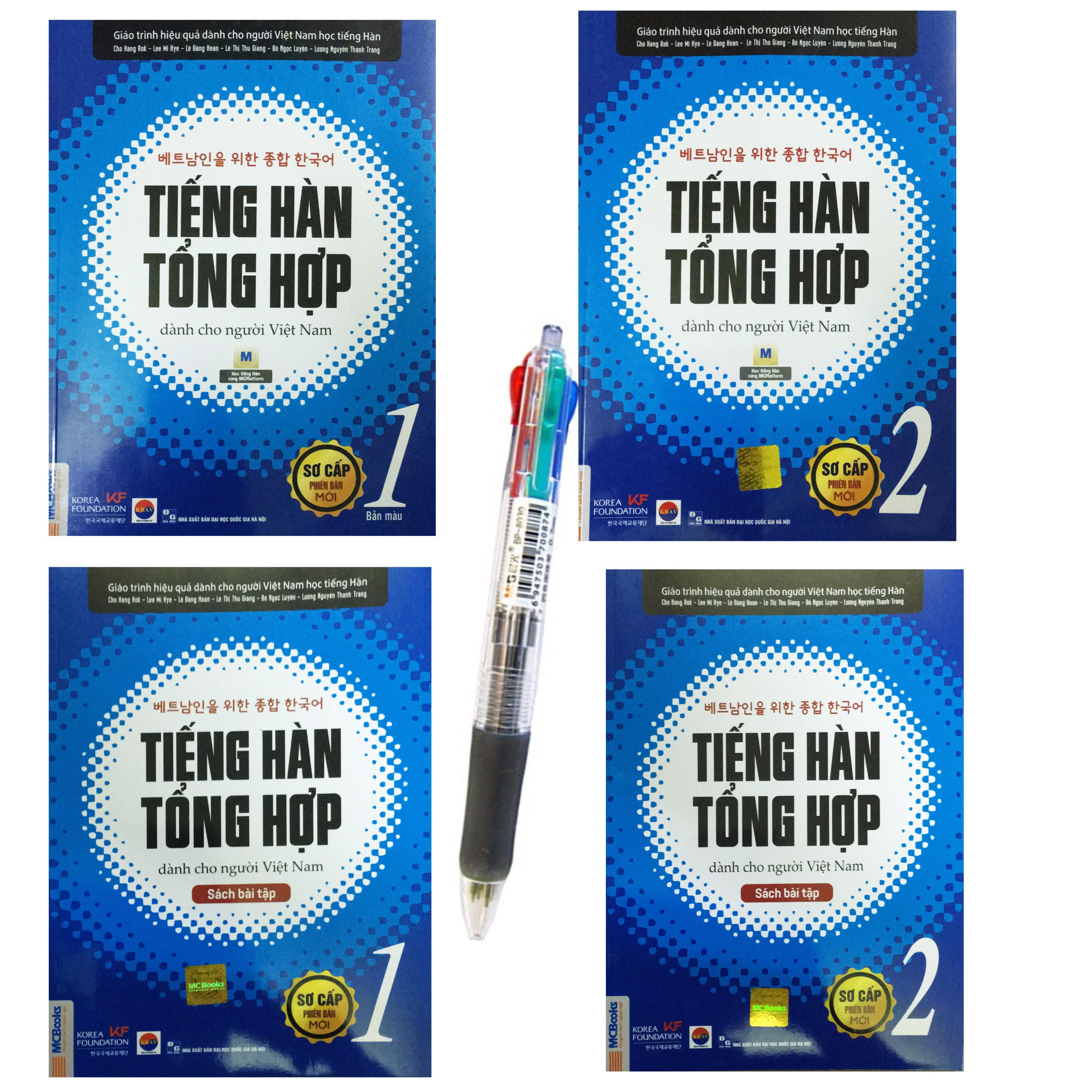 Combo Tiếng hàn tổng hợp dành cho người việt nam , bản mới 2019- bản in thường( Tập 1+2 + bài tập 1+2 ) + Tặng kèm bút bi 4 màu diêu đẹp