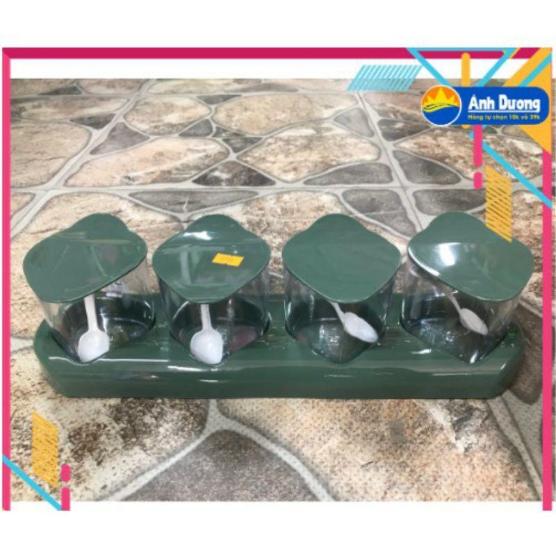 Hủ đựng gia vị 3/4 cái nhựa Châu Hưng - kèm muỗng và khay đựng
