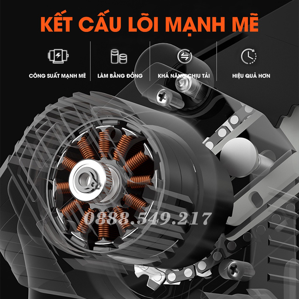 Máy Cưa Xích Pin Câm Tay Siêu Khỏe 199V - Máy Cưa Pin Chuẩn Lõi Đồng 10 cell Pin Cựa Bền Cao Cấp