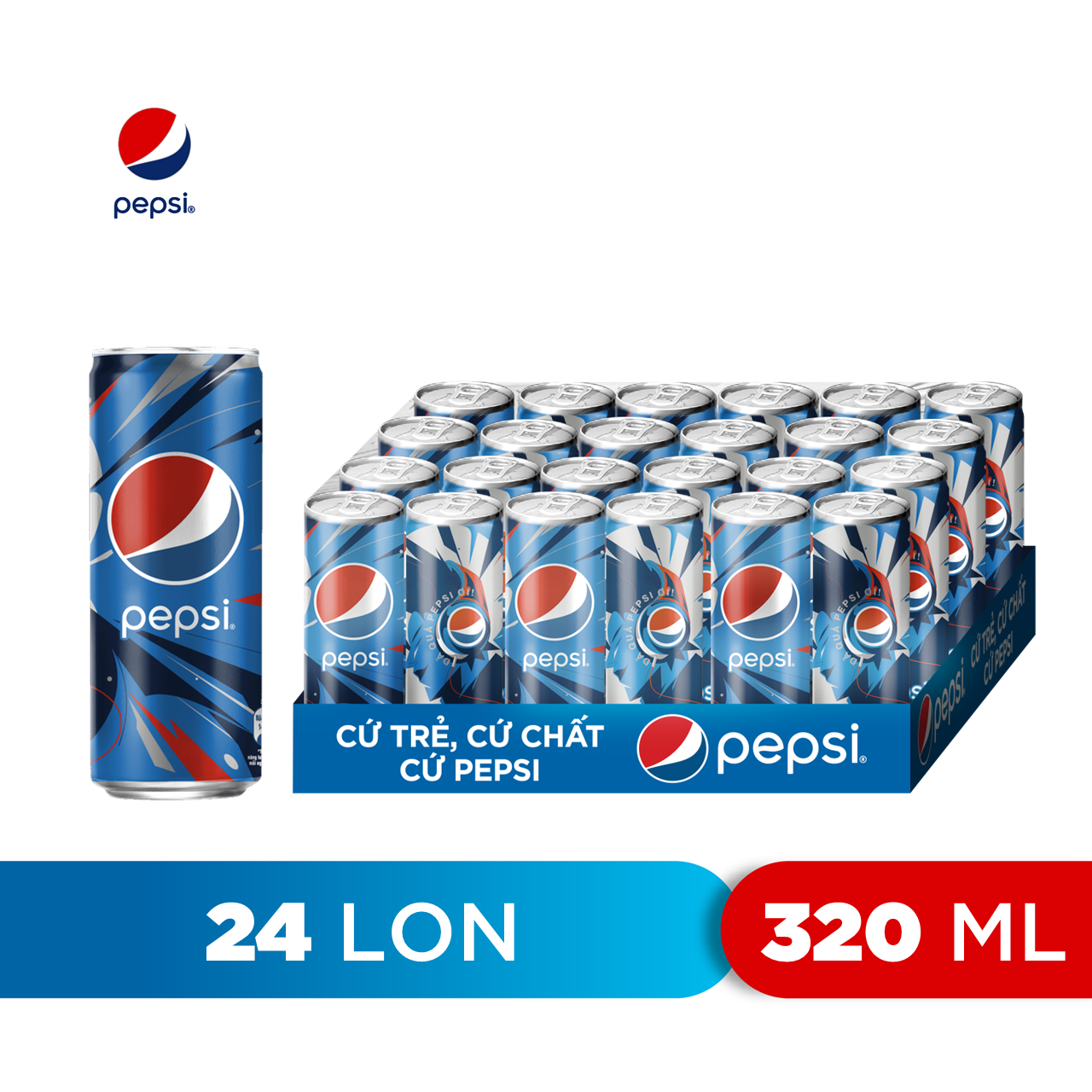 Thùng 24 Lon Nước Ngọt Có Gaz Pepsi lon xanh (320ml/lon)