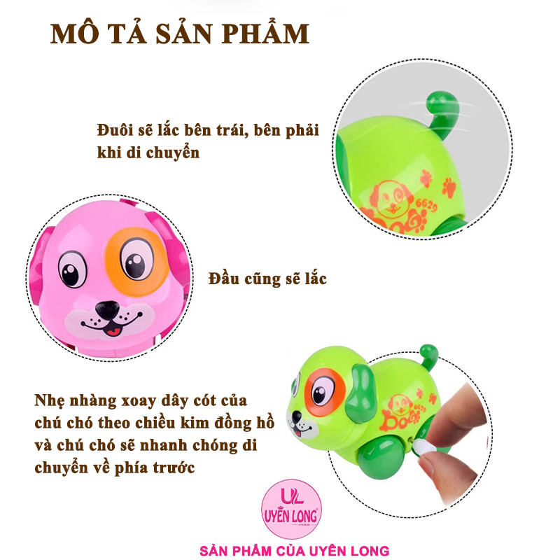 Cún Cưng Vặn Cót Mini Cho Bé, Có Lắc Đuôi Và Đầu Khi Di Chuyển, Phát Triển Nhận Biết Con Vật, Màu Sắc, Gia Công Tinh Tế