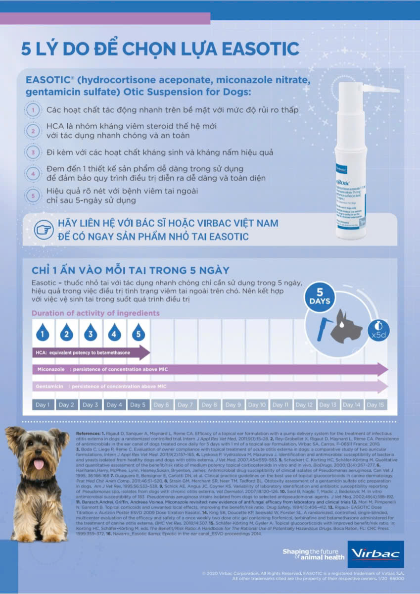 Thuốc Nhỏ Tai EASOTIC Virbac Trị Viêm Tai, Nấm Tai dành cho Chó (Dexoryl mẫu mới)