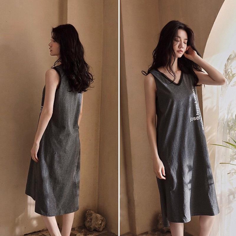 Váy mặc nhà dáng lỡ không tay mùa hè vải thun cotton
