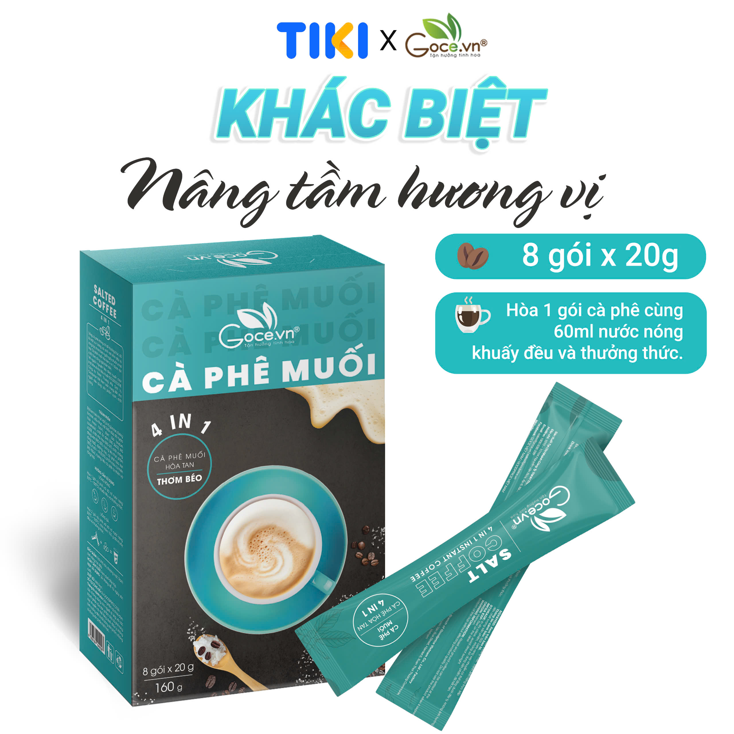 Salted Coffee Goce.vn - Cafe Muối hòa tan 4 trong 1 - 160g (8 gói x 20g)