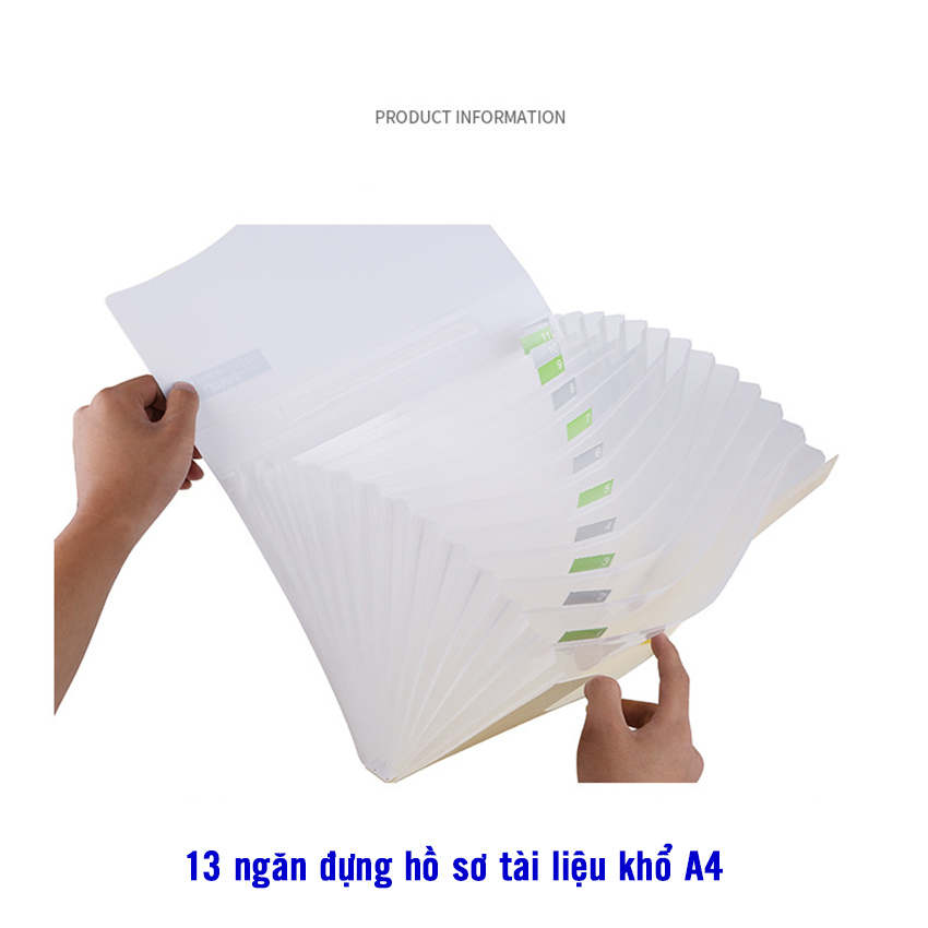 Cặp đựng tài liệu TL1002 NASI nhiều ngăn khổ A4 13 ngăn phân trang tiện lợi tập file đựng lưu trữ hồ sơ cho học sinh sinh viên văn phòng túi đựng tài liệu nhựa PP cao cấp