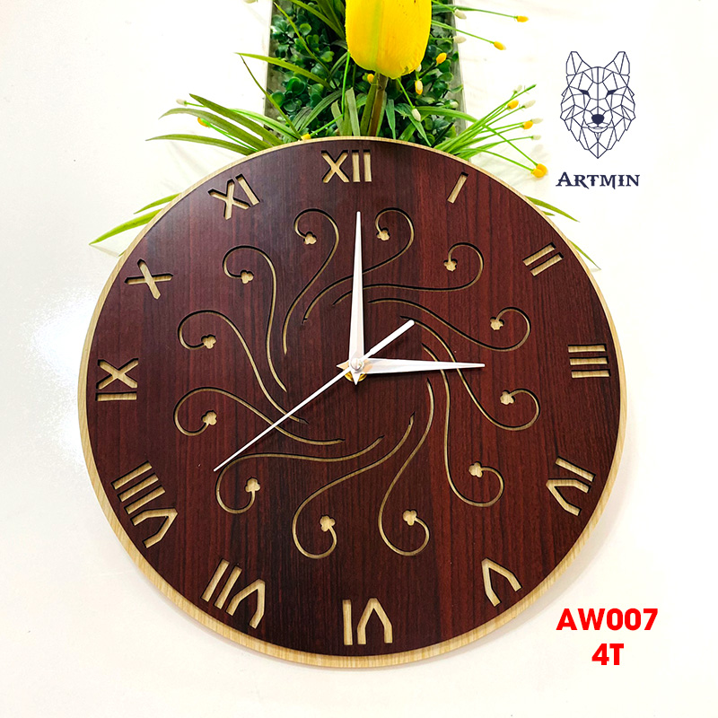 AW007 - Đồng Hồ Gỗ Treo Tường – Décor Trang Trí Hoa Văn