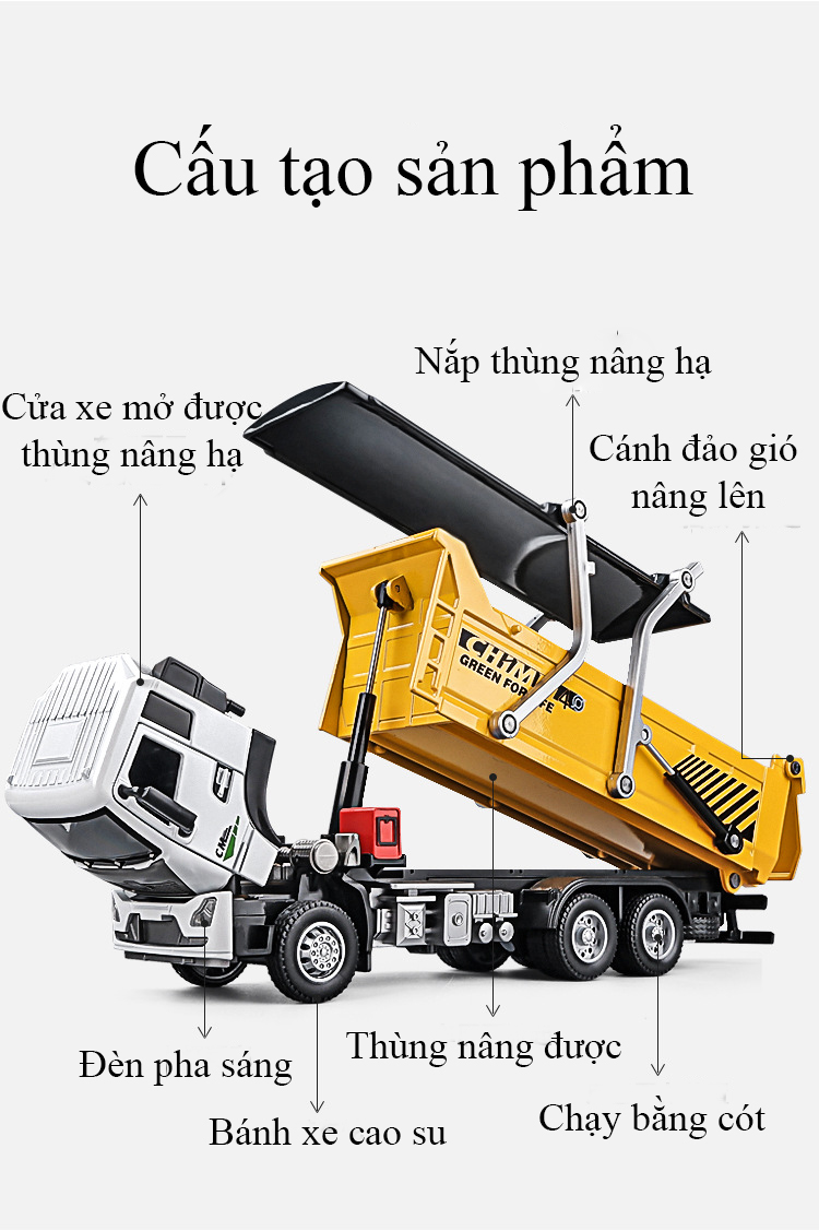 Đồ chơi xe tải vận chuyển KAVY -31 bằng kim loại nguyên khối có nhạc và đèn kích thước lớn nâng hạ thùng