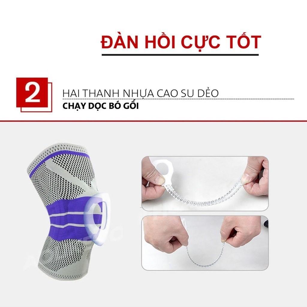 Băng gối,Bó gối thể thao có đệm Silicon Cao cấp bảo vệ khớp gối, có 2 Lò Xo trợ lực hỗ trợ vận động