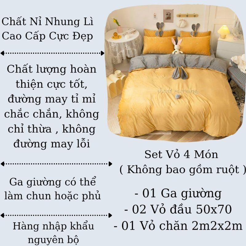 Bộ Chăn Ga Gối Nỉ Nhung Tai Thỏ 4 Món