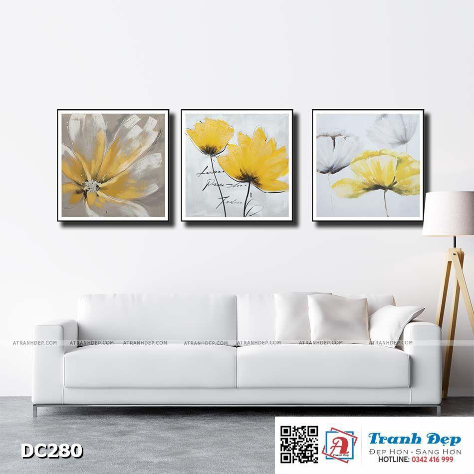 Bộ 3 tranh canvas treo tường Decor Họa tiết hoa vàng - DC280