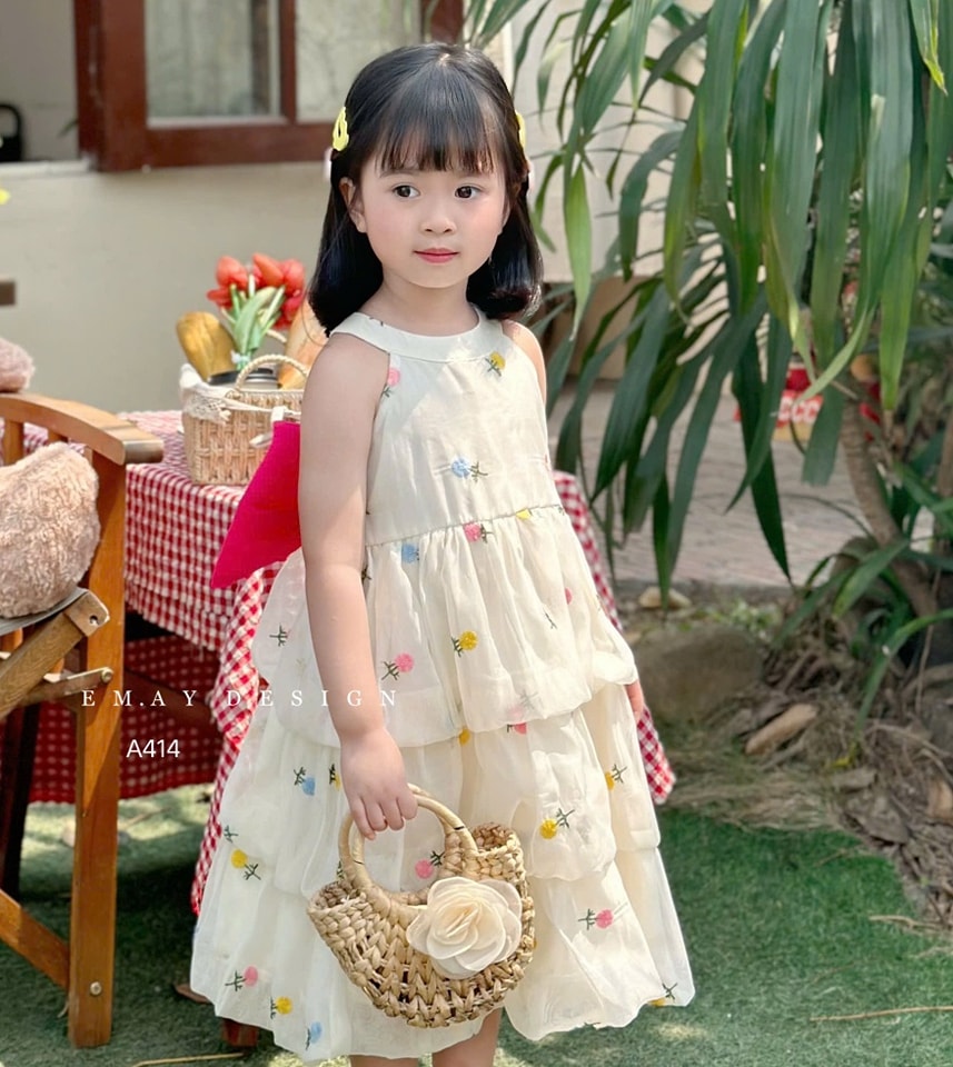 Đầm váy công chúa cho bé gái phong cách Hàn Quốc từ 10-45kg chất voan mềm mát
