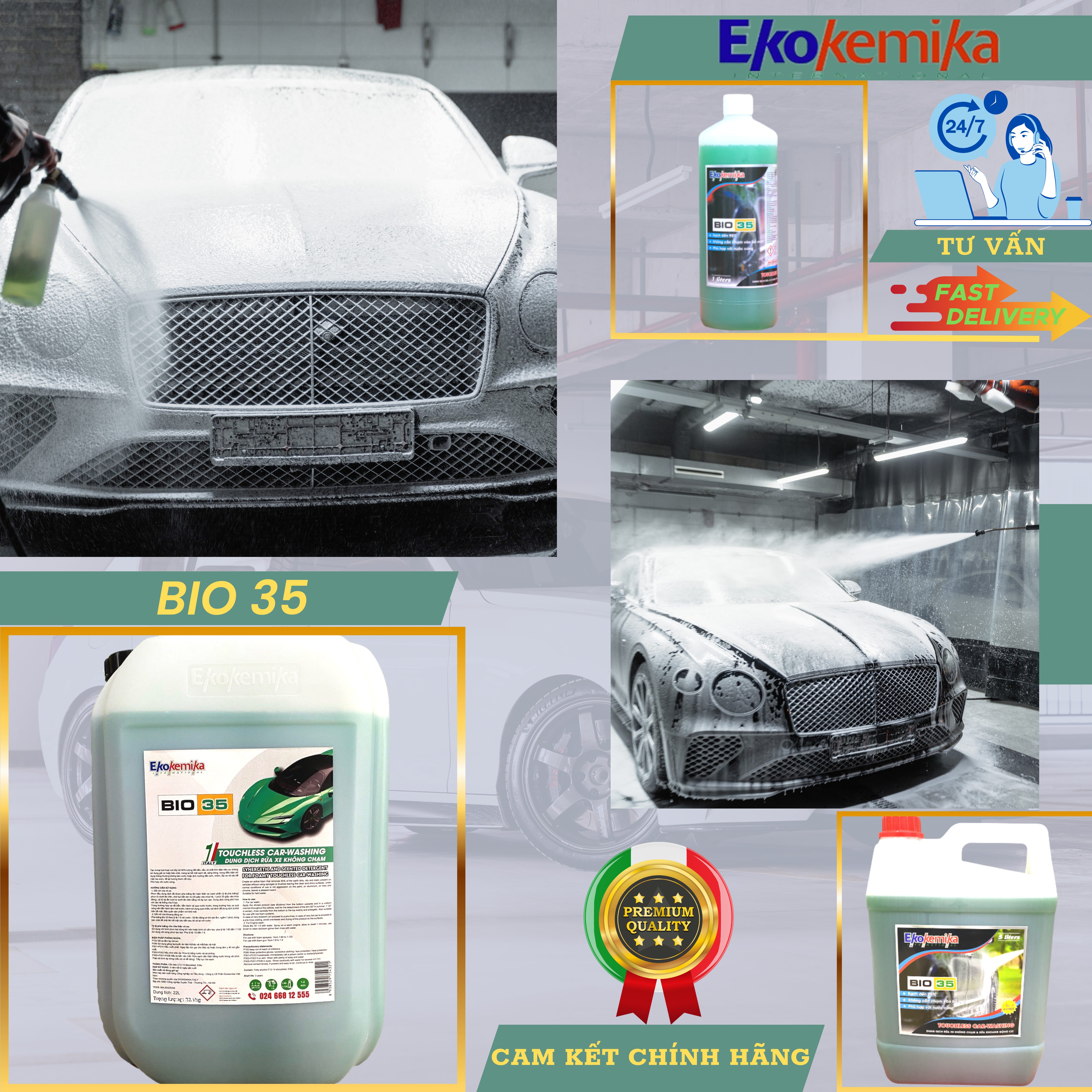 Bio 35 - 5 lít tặng kèm 1 chai Bio 35 loại 1 lít - Dung dịch rửa xe không chạm - Nước rửa xe bọt tuyết  - Ekokemika