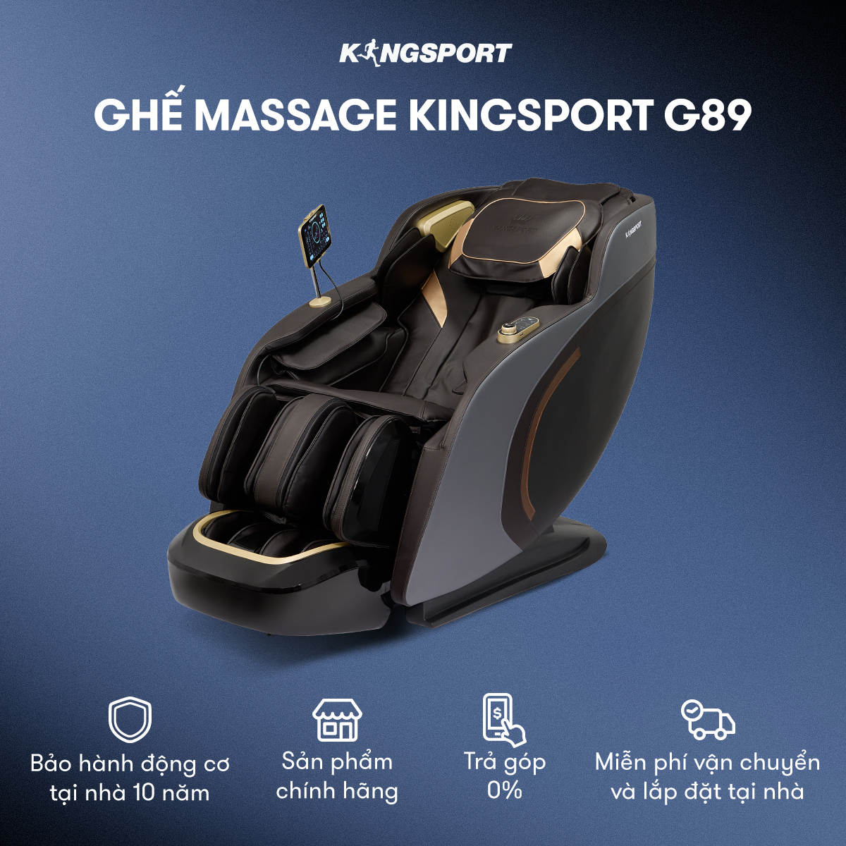 Ghế massage KINGSPORT G89 New cao cấp con lăn 3D,chế độ quét cơ thể thông minh, công nghệ lọc khí Ion âm, túi khí xoay bắp chân