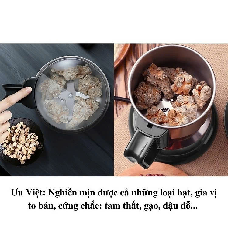Máy Xay Hạt Khô Tiêu Chuẩn Châu Âu Máy Xay Ngũ Cốc Mini Công Suất 300w Lưỡi Dao 6 Cánh Thân Máy Bằng Thép Không Gỉ - Hàng Loại 1 - Chính Hãng