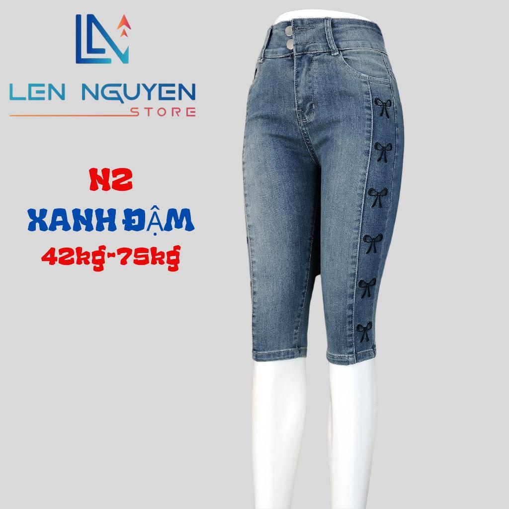 N2_Quần jean nữ, ngố 7 tất, lưng cao, quần bò nữ dáng ôm, quần rin nữ có big size, cho 42kg đến 75kg,LEN NGUYEN STORE - Xanh Nhạt