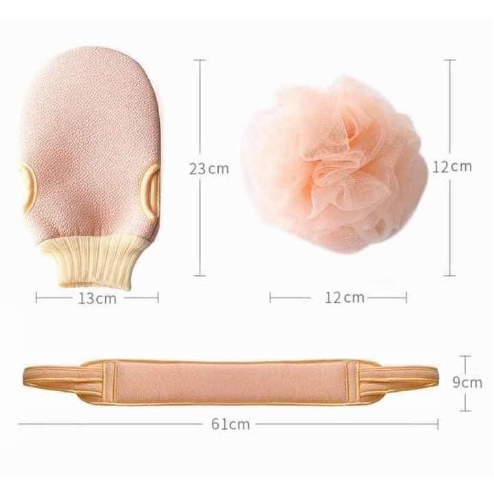 SET 3 món cọ lưng bông tắm cọ lưng 3 chi tiết