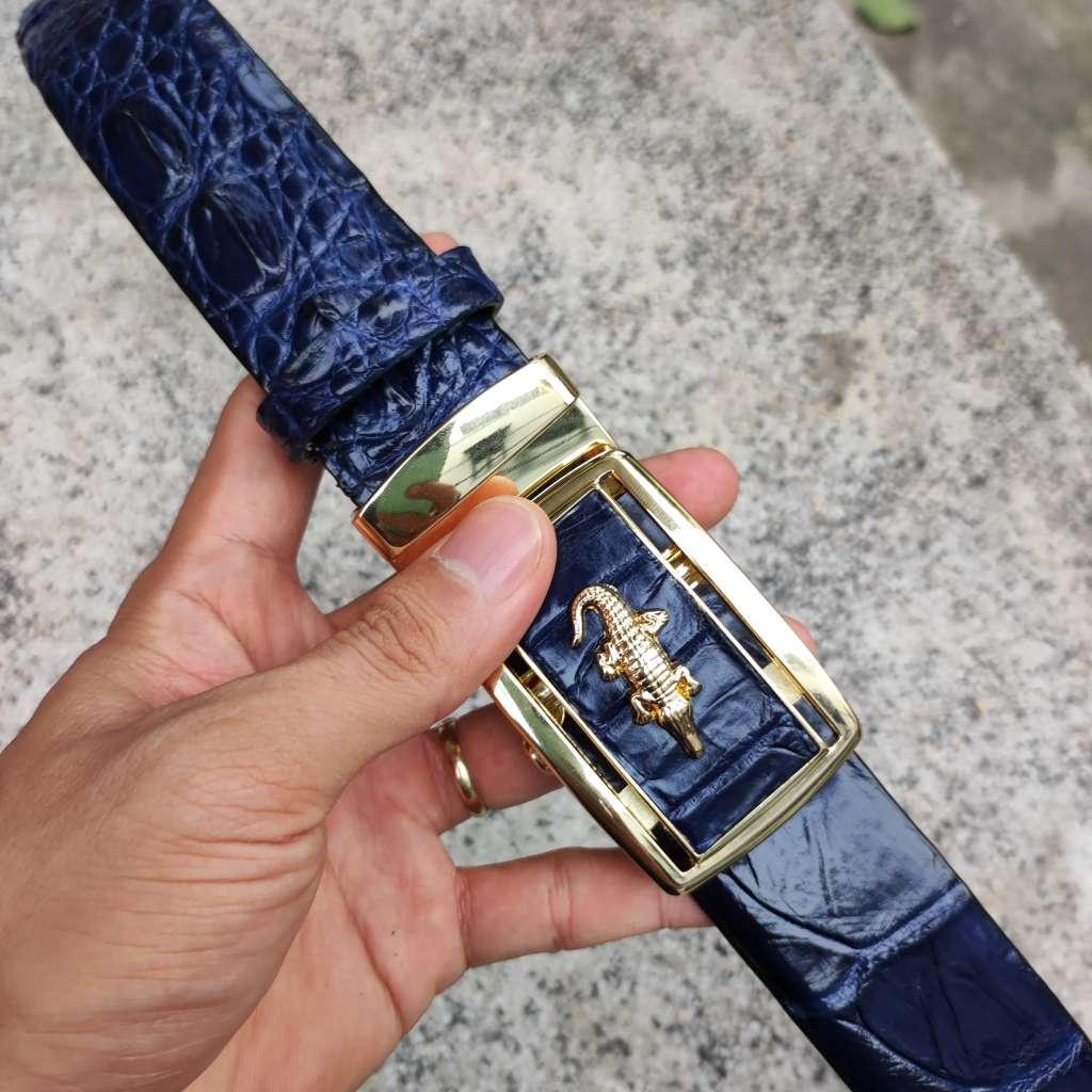 Thắt lưng Bản rộng 4cm. Da bụng hông cá sấu Xanh navy nổi bật!