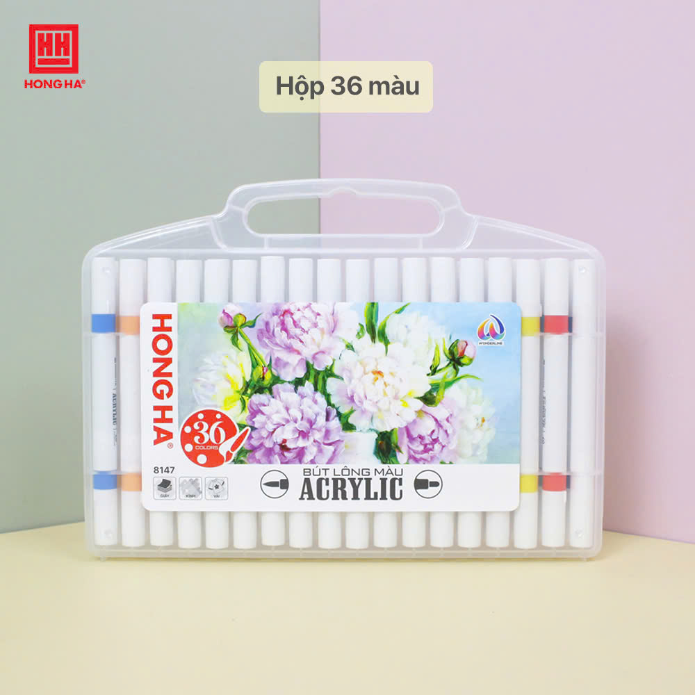 Bút lông màu Acrylic 2 đầu Hồng Hà tô trên mọi chất liệu (12/24/36 màu) - 8145/8146/8147