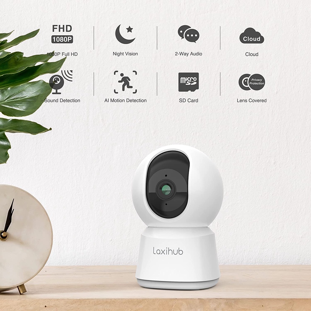 Camera IP giám sát 360 chất lượng full hd 1080P Laxihub P2 hỗ trợ đàm thoại 2 chiều, hỗ trợ Alexa và trợ lý google Assistant, phiên bản quốc tế - Hàng nhập khẩu