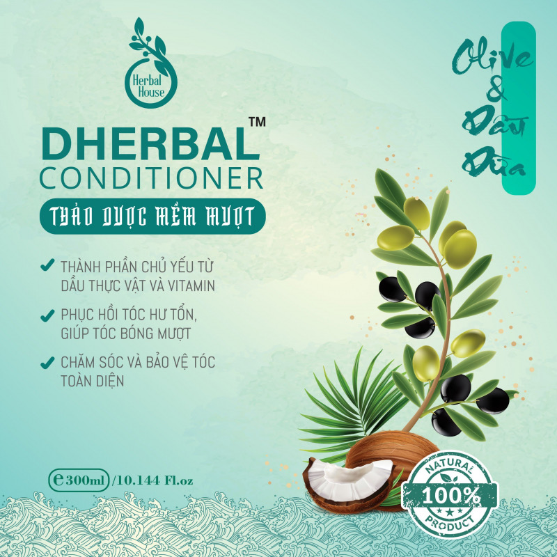 Dầu gội chắc khỏe suông mượt tóc OLIU &amp; DẦU DỪA DHERBAL DAMODE chai 300ml