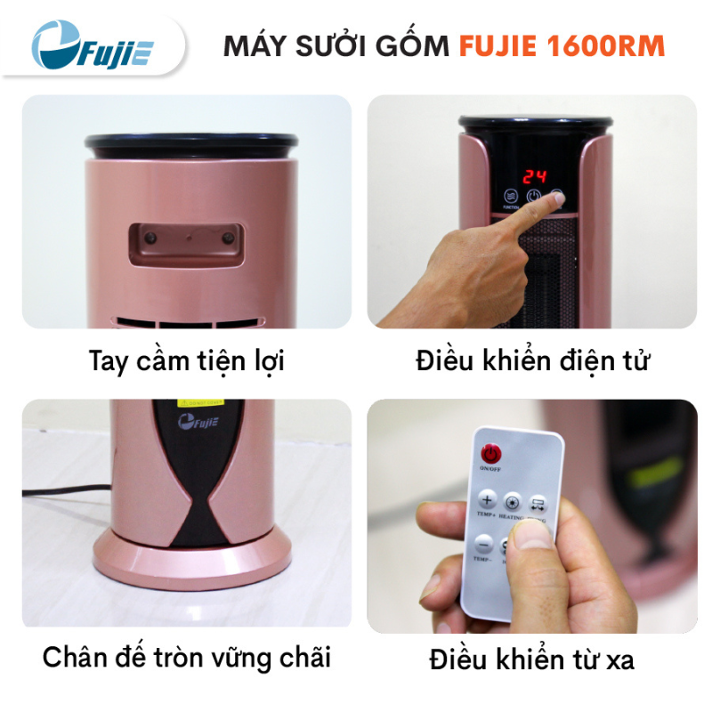 Máy sưởi gốm không khô da FujiE, tự ngắt, quạt sưởi gốm điều khiển từ xa không đốt oxi - Hàng chính hãng