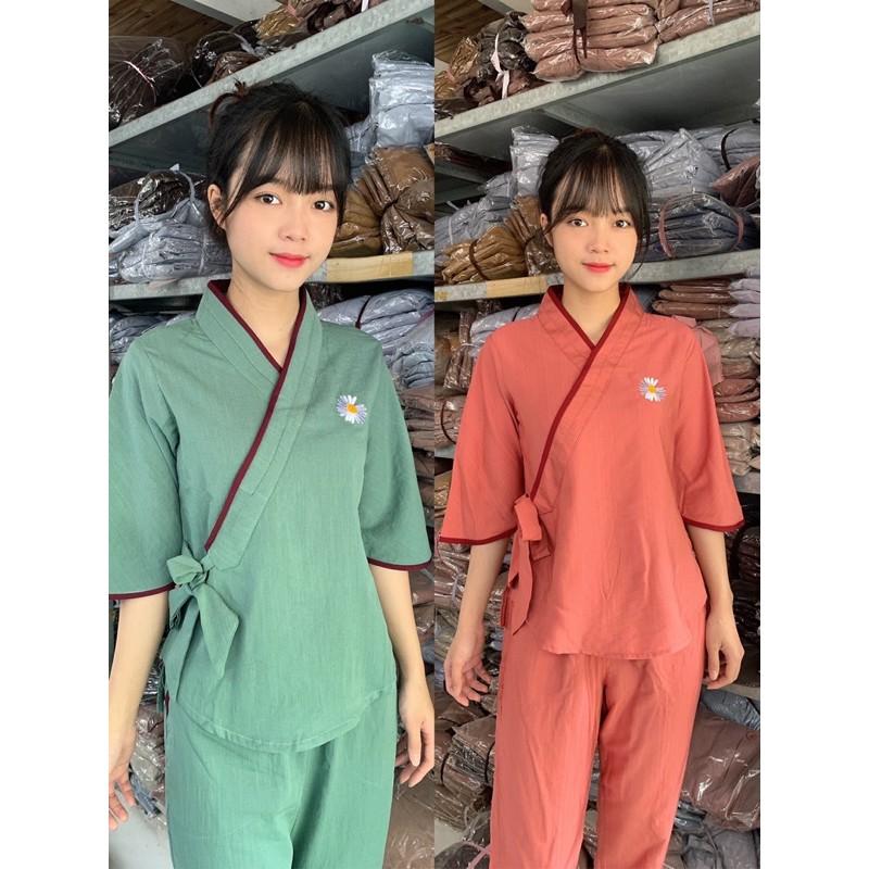 Thời trang nữ đi chùa, áo lam, đồ bộ , thêu hoa cúc chất vải tơ cao cấp