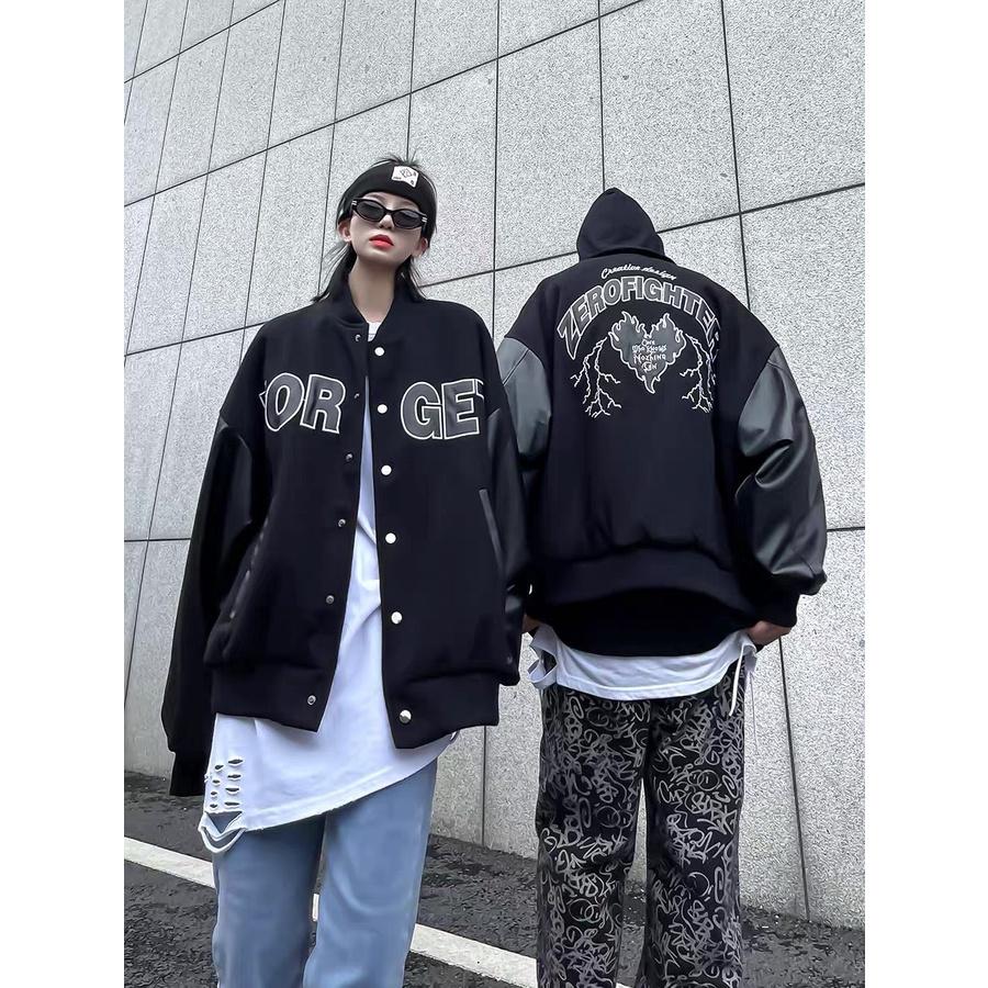Áo bomber phối tay da unisex áo khoác nam nữ áo mùa đông for