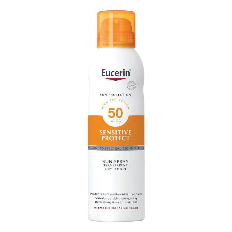Eucerin Xịt Chống Nắng Toàn Thân Sun Spray Transparent Dry Touch Sensitive Protect SPF 50 200ml