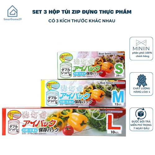 Set 3 HộpTúi Zip Đựng Thực Phẩm An Toàn Tiện Dụng Tái Sử Túi Đựng Thực Phẩm Dụng Phong Cách Nhật Bản - HÀNG CHÍNH HÃNG MINIIN