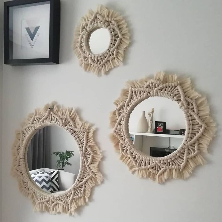 1 Gương trang trí phôi Bỉ khung viền tết dây macrame mirrors