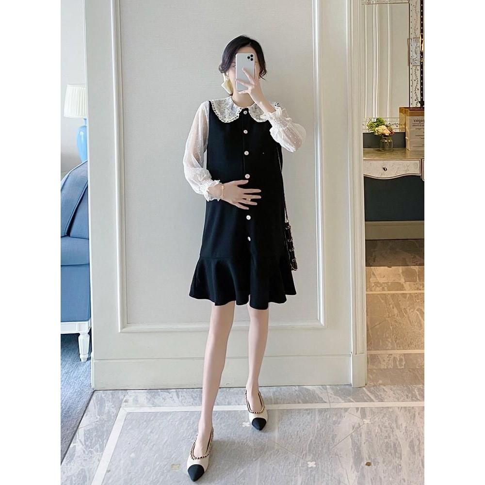 Váy bầu thiết kế - đầm bầu công sở cổ bèo ren đuôi cá tay ruồi có size tới 100kg HD11 - Xiimom