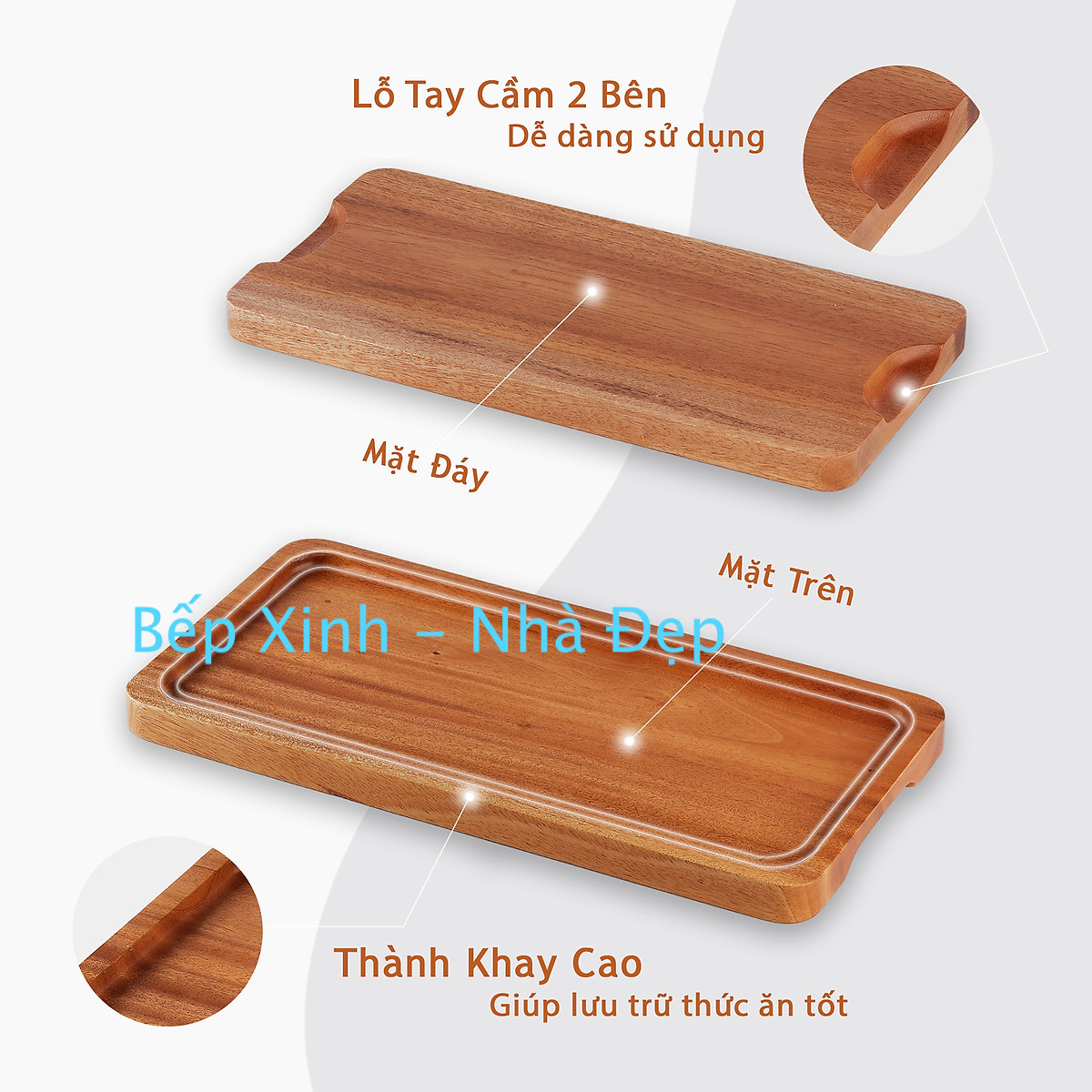 KHAY CHỮ NHẬT BẰNG GỖ XÀ CỪ NGUYÊN KHỐI CÓ 2 MÀU KT 30.5 x 12.7 x 2cm