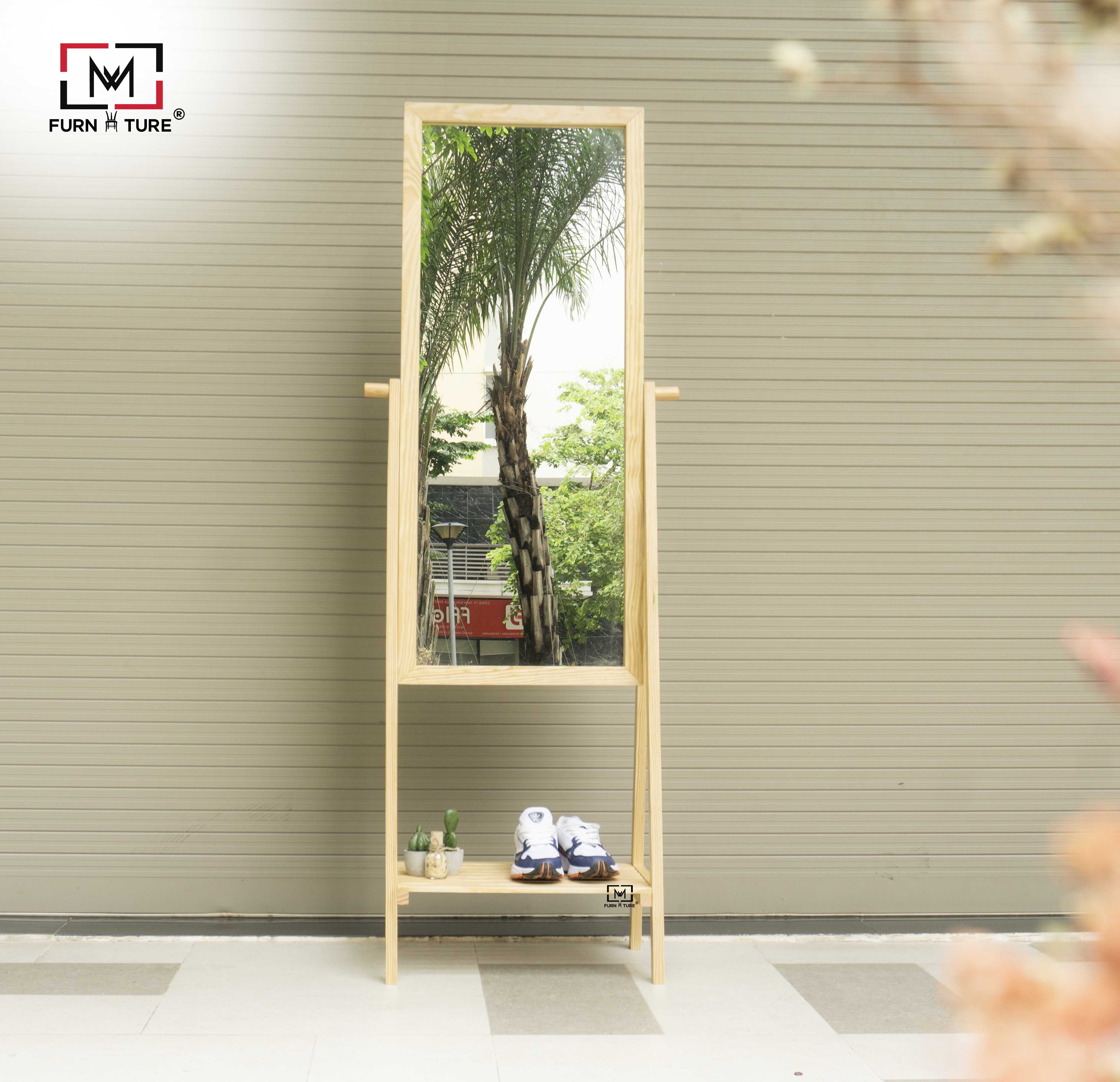 GƯƠNG KỆ ĐỨNG KHUNG GỖ HÀN QUỐC - A MIRROR SHELF NATURAL