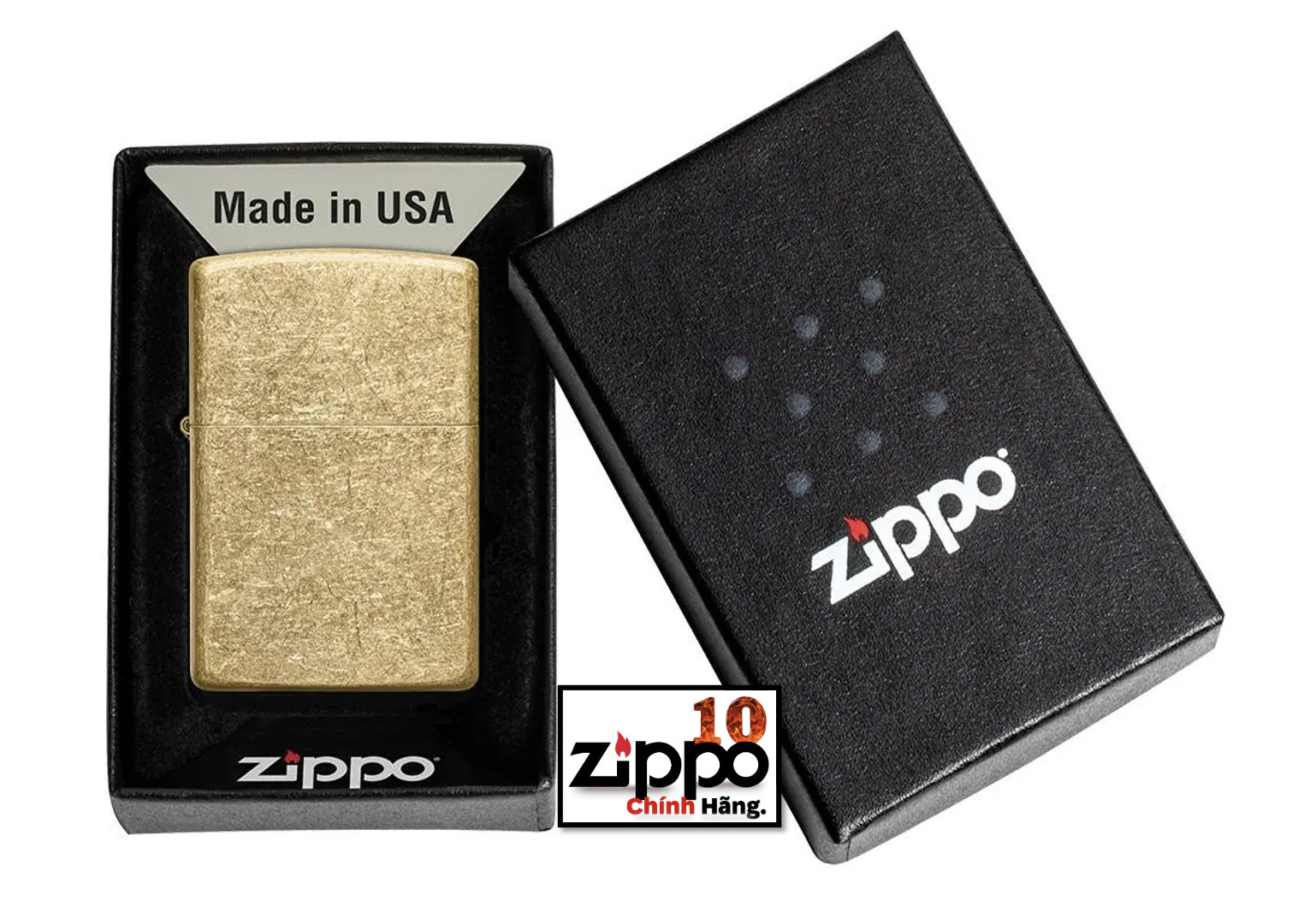 Bật lửa ZIPPO 49477 Classic Tumbled Brass - Chính hãng 100%