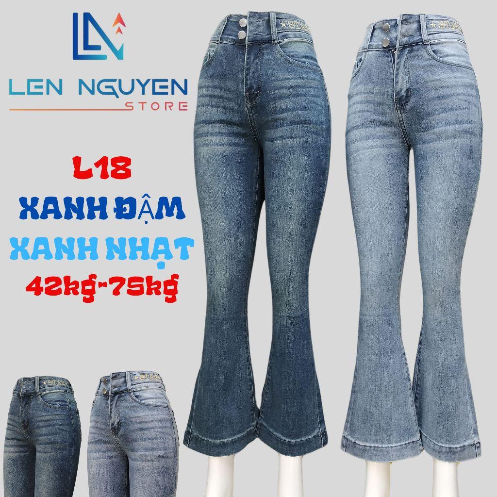 L18_Quần jean nữ, loe, lưng cao, quần bò nữ dáng ôm, quần rin nữ có big size, cho 42kg đến 75kg,LEN NGUYEN STORE - Xanh Nhạt