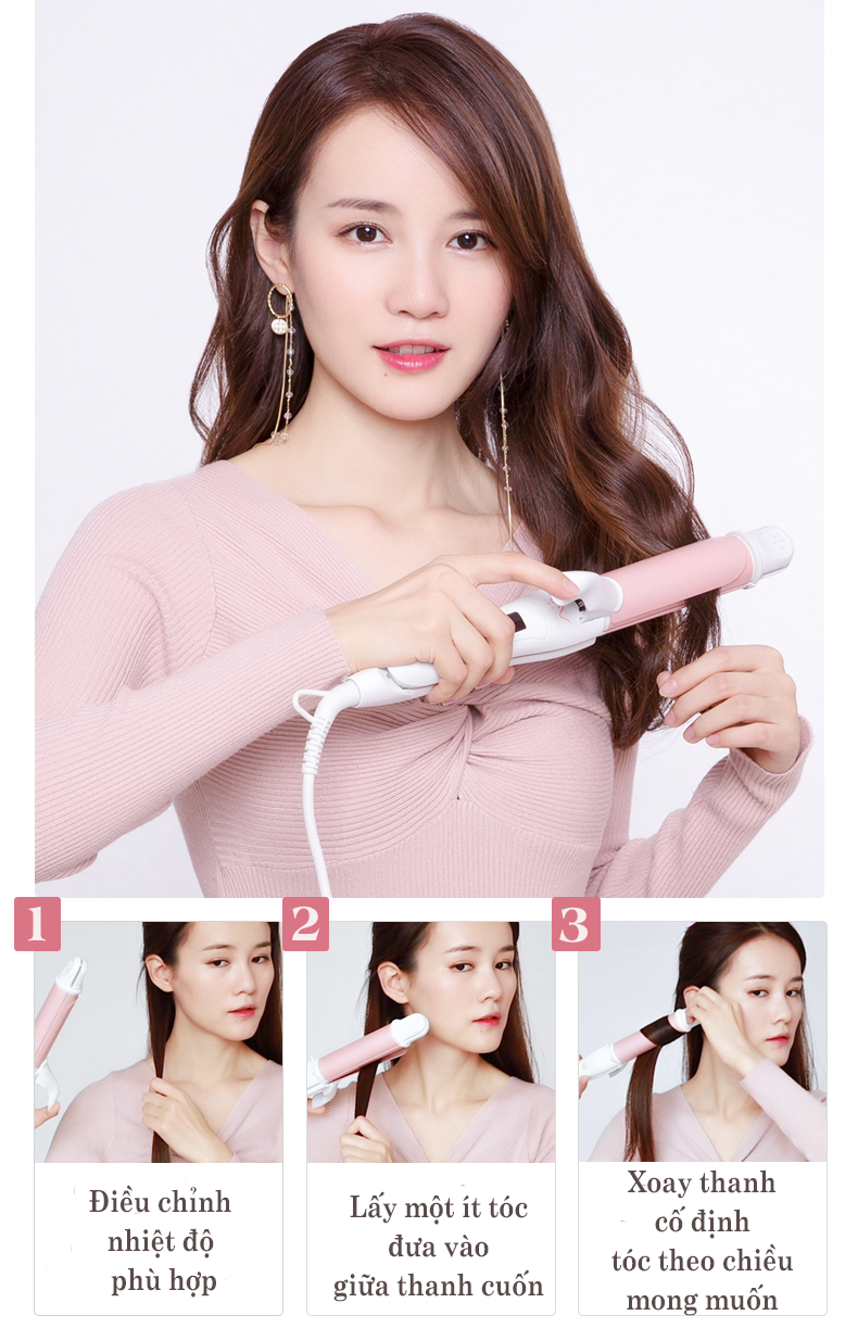 Máy ép thẳng & uốn xoăn VIVID&VOGUE®️ VAV055A, máy làm xoăn trục 32mm, máy ép tóc chỉnh nhiệt độ dành cho mọi loại tóc