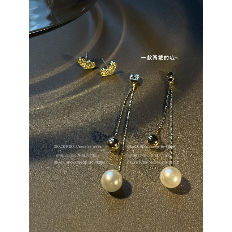 Bông Tai Dài Hình Trái Tim Đính Đá Hàn Quốc Siêu Sang Mainia Shop