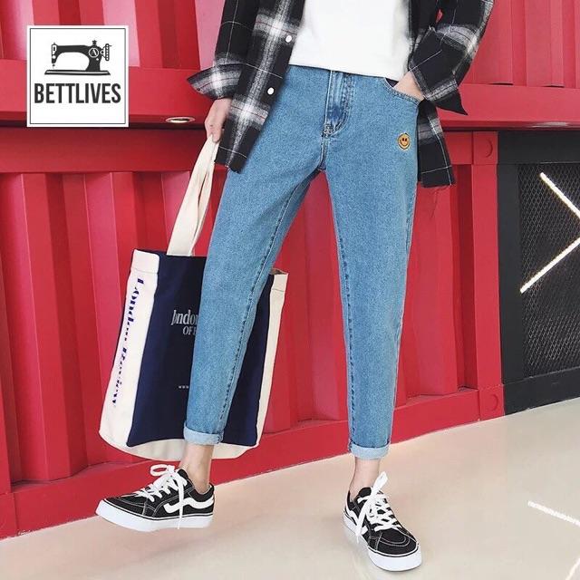 Quần jean thêu mặt cười