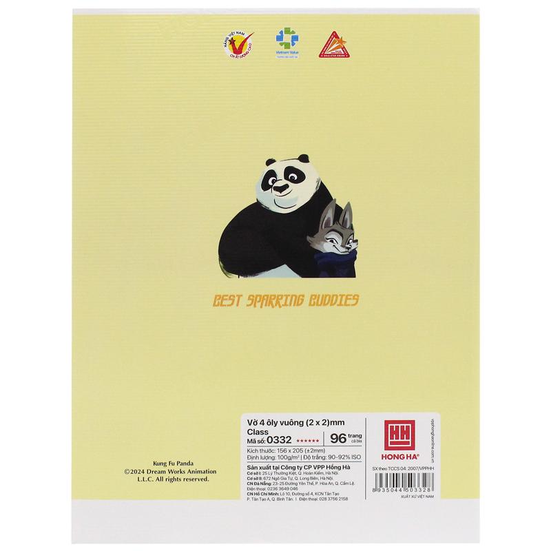 Combo 5 Tập Học Sinh Class KungFu Panda 4 - 4 Ô Ly Vuông - 96 Trang 100gsm - Hồng Hà 0332 - Mẫu 4 + Tặng Kèm Thẻ Cào