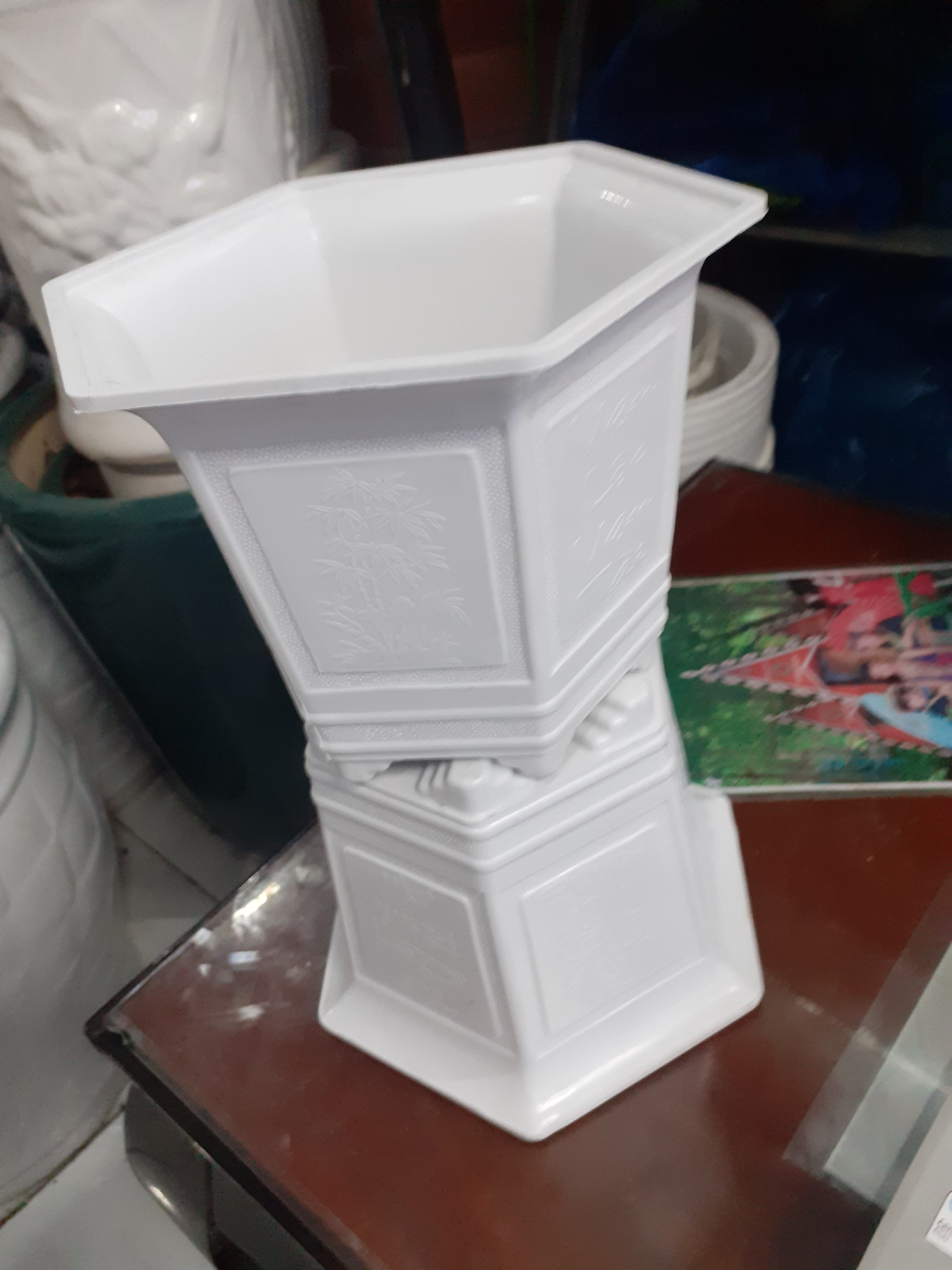 1 cặp chậu lục giác 6 trắng