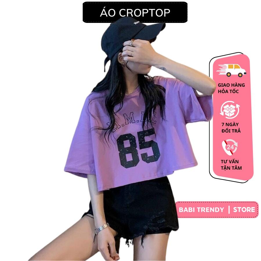 Áo Croptop Form Rộng Nữ Phong Cách Hàn Quốc Trẻ Trung Năng Động In 85 MMBL - Babi Trendy CRI02