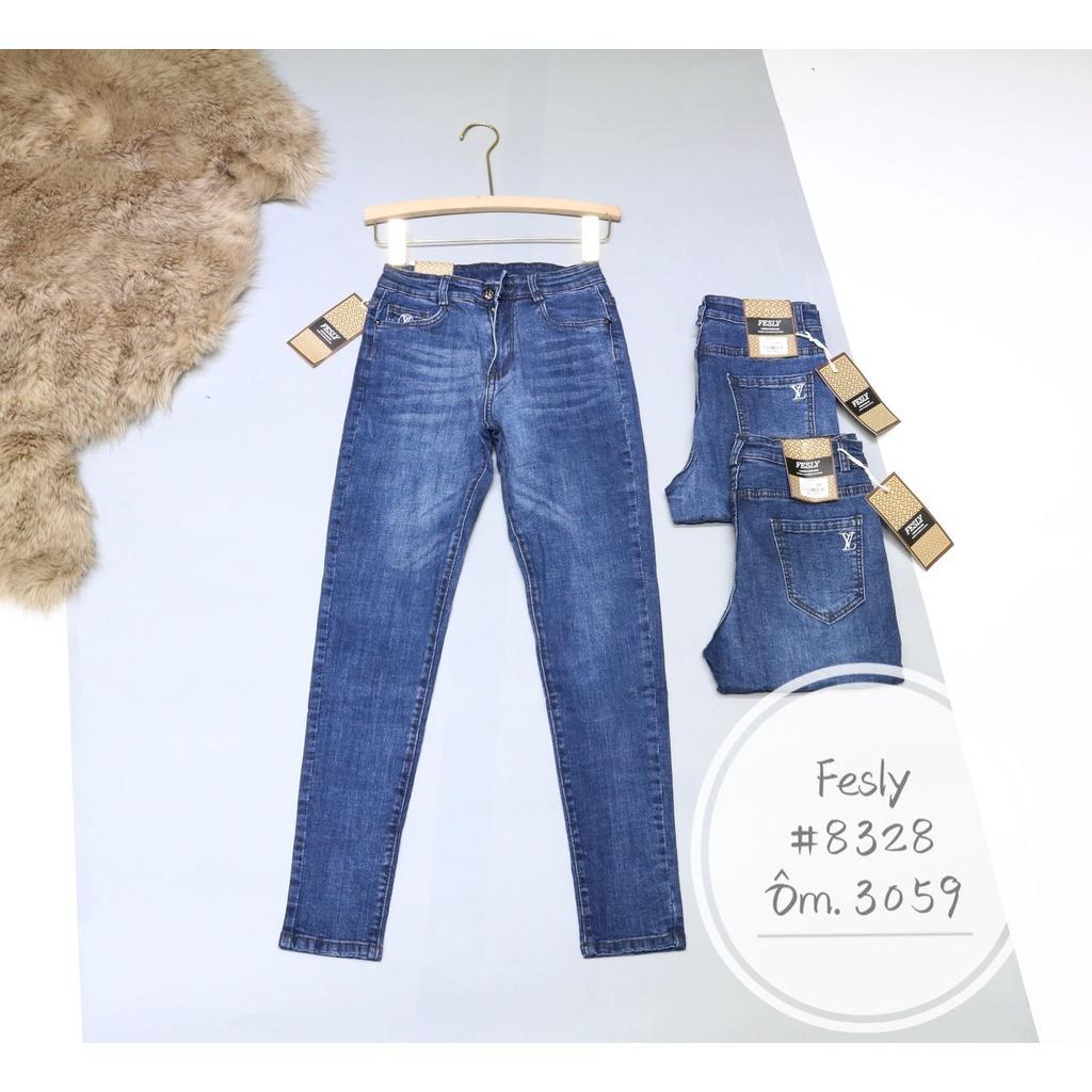 Quần Jeans Nữ Xanh Trơn Lưng Cao