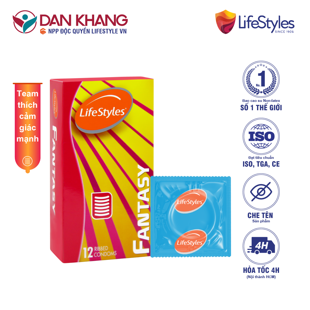 Bao cao su LifeStyles Fantasy làm từ cao su thiên nhiên có gân ngang cao cấp - Xuất xứ Úc