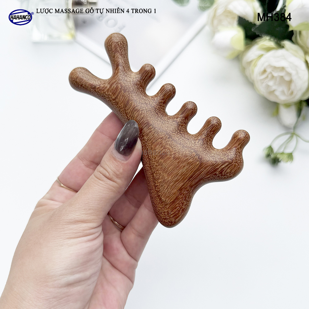 Lược Massage Dụng Cụ Làm Đẹp Chuyên Nghiệp Gỗ Tự Nhiên 4 Trong 1 - HAHANCO - MH384