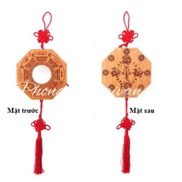Gương Bát quái Tiên thiên Gỗ đào 13.5cm tặng ngũ vị bao sái,móc dán